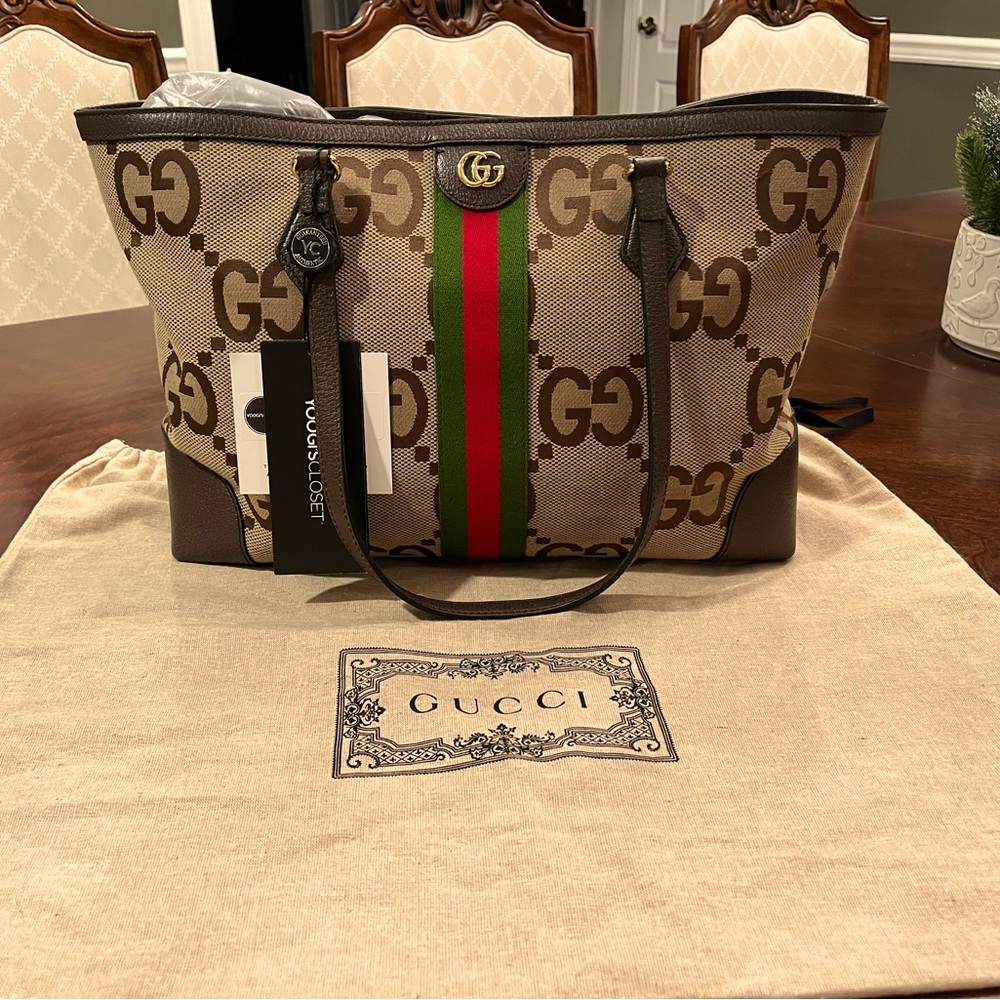 Gucci GG Jumbo Canvas Vintage Web Ophidia Medium Tote!